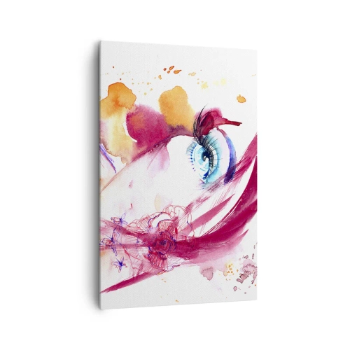 Quadro su tela - Stampe su Tela - Un volto astratto con occhi espressivi e accenti rossi. - 80x120cm - Insieme il mondo fiorisce - Decorazione murale moderna per soggiorno e camera da letto ARTTOR