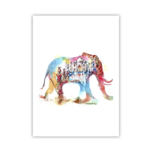 Poster - Elefante colorato con motivi indiani e il Taj Mahal - 50x70cm - India: aura d'amore - Decorazione murale moderna per soggiorno e camera da letto ARTTOR