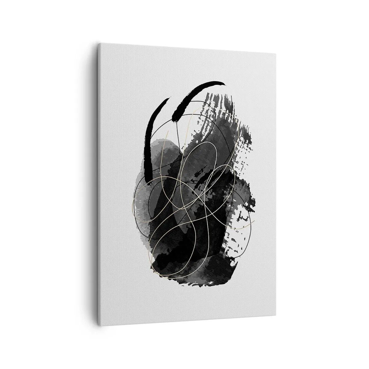 Quadro su tela - Stampe su Tela - Astrazione in nero e oro su sfondo bianco - 50x70cm - Nato dal nero - Decorazione murale moderna per soggiorno e camera da letto ARTTOR