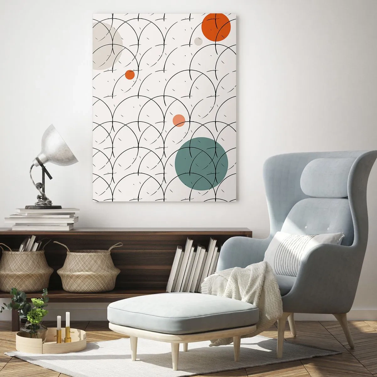 Quadro su vetro - Motivo geometrico con cerchi colorati su sfondo chiaro - 70x100cm - Nello spirito della pop-art - Decorazione murale moderna per soggiorno e camera da letto ARTTOR