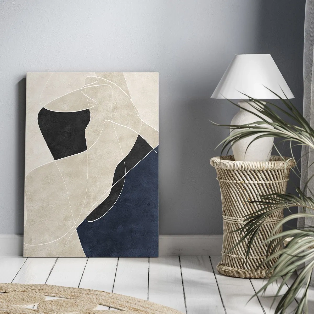 Quadro su tela - Stampe su Tela - Astrazione geometrica nei toni del beige e del blu navy - 80x120cm - Composizione astratta: il contrasto dei colori - Decorazione murale moderna per soggiorno e camera da letto ARTTOR