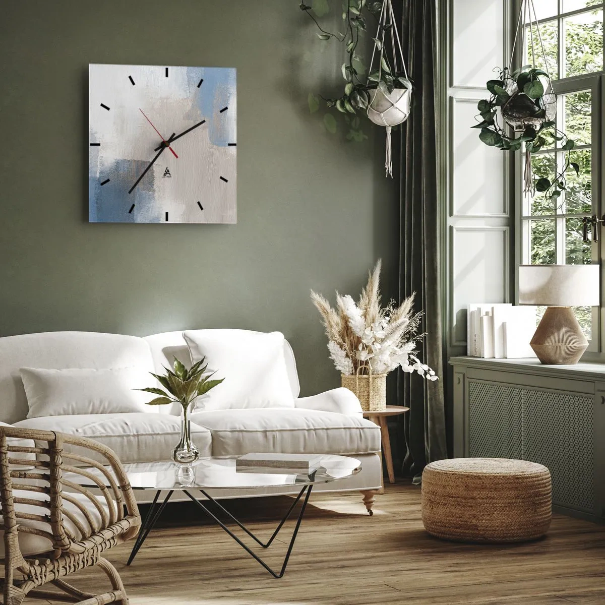 Orologio da parete - Orologio in Vetro - Astrazione rosa coperta dal blu - 30x30 cm