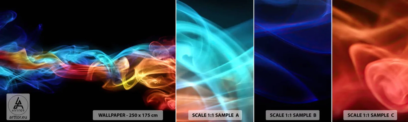 Campione Di Fotomurale Standard Eco - La danza arcobaleno delle nebbie - Astrazione, Grafica, Fiamme Colorate - 100x30 cm