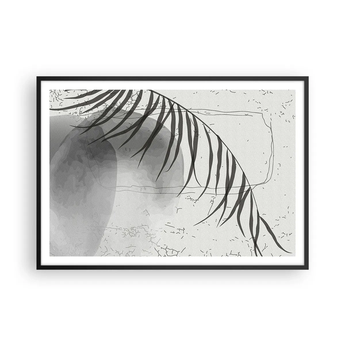 Poster in cornice nera - Un delicato motivo a foglie di palma su uno sfondo chiaro in stile scandinavo. - 100x70cm - La delicata esoticità della natura - Decorazione murale moderna per soggiorno e camera da letto ARTTOR