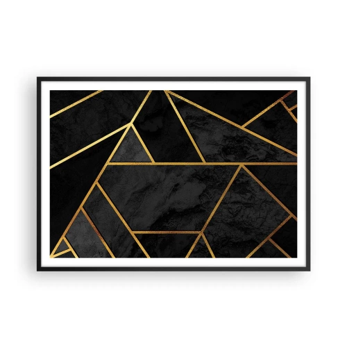 Poster in cornice nera - Motivo geometrico dorato su sfondo nero - 100x70cm - Oscurità e luce - Decorazione murale moderna per soggiorno e camera da letto ARTTOR