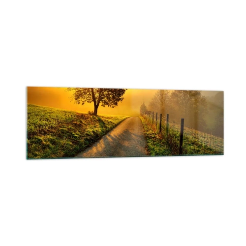 Quadro su vetro - Una strada pittoresca al tramonto con un albero solitario sullo sfondo - 160x50cm - Pomeriggio di miele - Decorazione murale moderna per soggiorno e camera da letto ARTTOR