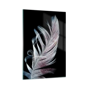 Quadro su vetro - Una piuma delicata su uno sfondo nero in un approccio artistico - 80x120cm - Pensa al tocco - Decorazione murale moderna per soggiorno e camera da letto ARTTOR