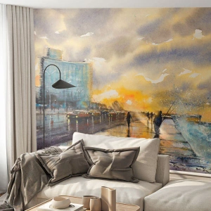 Fotomurali Premium Canvas - Vita sulla costa - Paesaggio, Pezzo, Tramonto - 400x280 cm