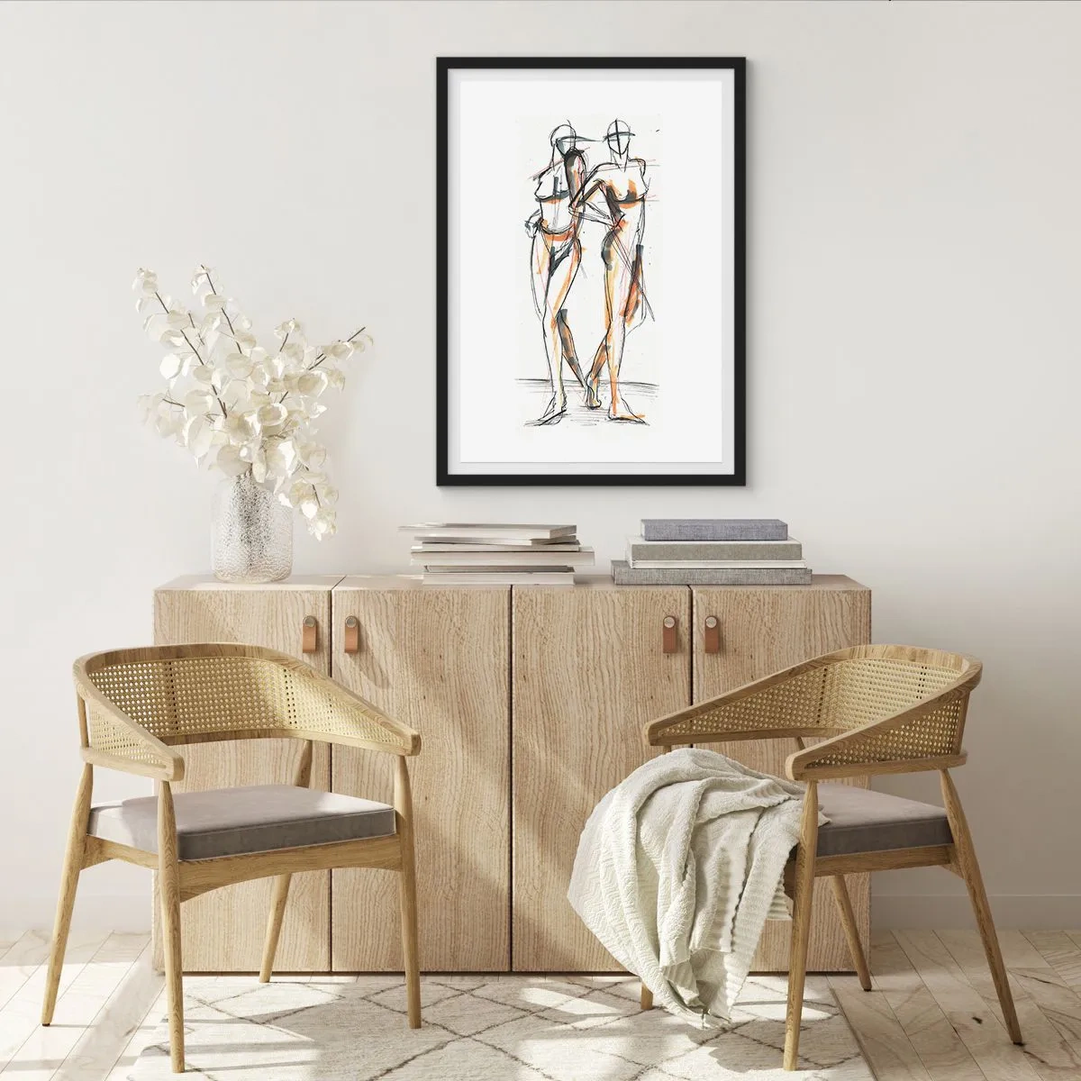 Poster in cornice nera - Schizzo astratto di due figure dai colori caldi. - 50x70cm - Studio di armonia - Decorazione murale moderna per soggiorno e camera da letto ARTTOR