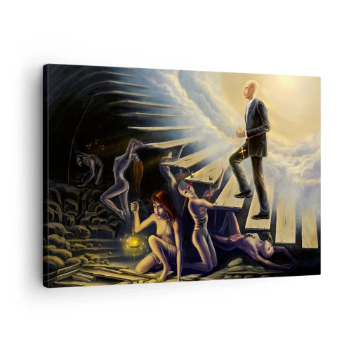 Quadro su tela - Stampe su Tela - Una scena simbolica del percorso verso la luce attraverso una scala fatiscente - 70x50cm - Viaggio dantesco verso la luce - Decorazione murale moderna per soggiorno e camera da letto ARTTOR