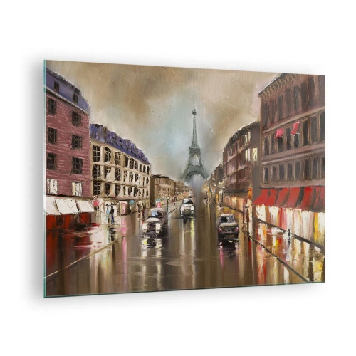 Quadro su vetro - Strada serale di Parigi con vista sulla Torre Eiffel - 70x50cm - Conta solo lei - Decorazione murale moderna per soggiorno e camera da letto ARTTOR