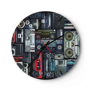 Orologio da parete - Orologio in Vetro - Radio e registratori colorati in stile retrò - 30x30cm - Nostalgia degli anni '80 - Decorazione murale moderna per soggiorno, cucina e camera da letto ARTTOR