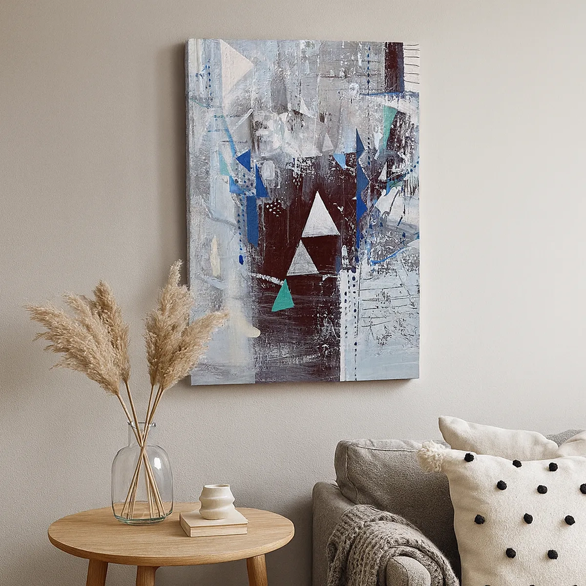 Quadro su tela - Stampe su Tela - Composizione astratta con triangoli e motivi geometrici - 50x70cm - L'ordine superiore dei triangoli - Decorazione murale moderna per soggiorno e camera da letto ARTTOR