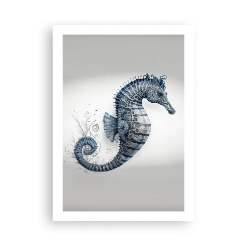 Poster - Illustrazione dettagliata di un cavalluccio marino su uno sfondo chiaro - 50x70cm - Delicato scherzo di natura - Decorazione murale moderna per soggiorno e camera da letto ARTTOR