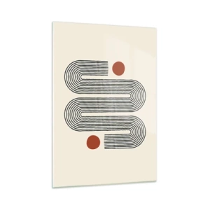 Quadro su vetro - Motivo lineare minimalista con punti rossi - 50x70cm - Dall'inizio alla fine - Decorazione murale moderna per soggiorno e camera da letto ARTTOR