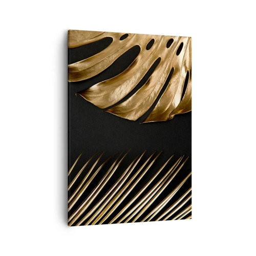 Quadro su tela - Stampe su Tela - Foglie dorate su sfondo nero - 50x70cm - Diverse, ma ugualmente care - Decorazione murale moderna per soggiorno e camera da letto ARTTOR