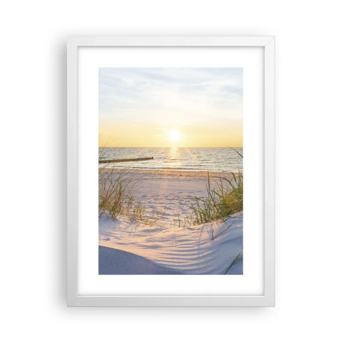 Poster in cornice bianca - Rumore del mare, uccelli che cantano, spiaggia selvatica tra i cespugli... - 30x40 cm