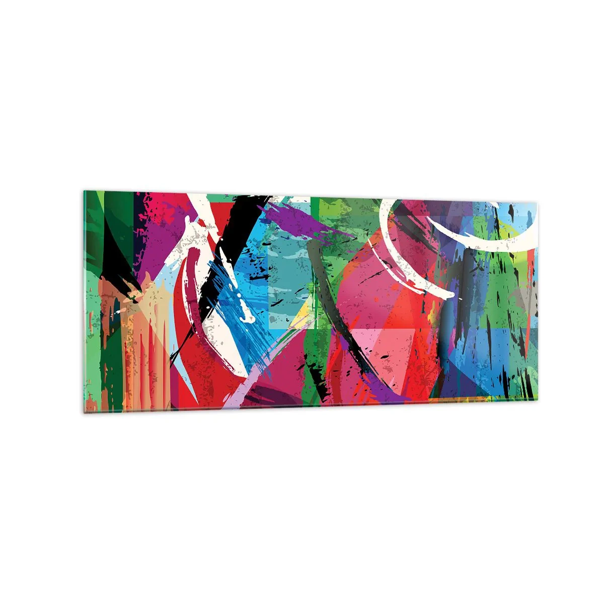 Quadro su vetro - Astrazione colorata con pennellate dinamiche - 120x50cm - Veloce, vivo e saltellante - Decorazione murale moderna per soggiorno e camera da letto ARTTOR