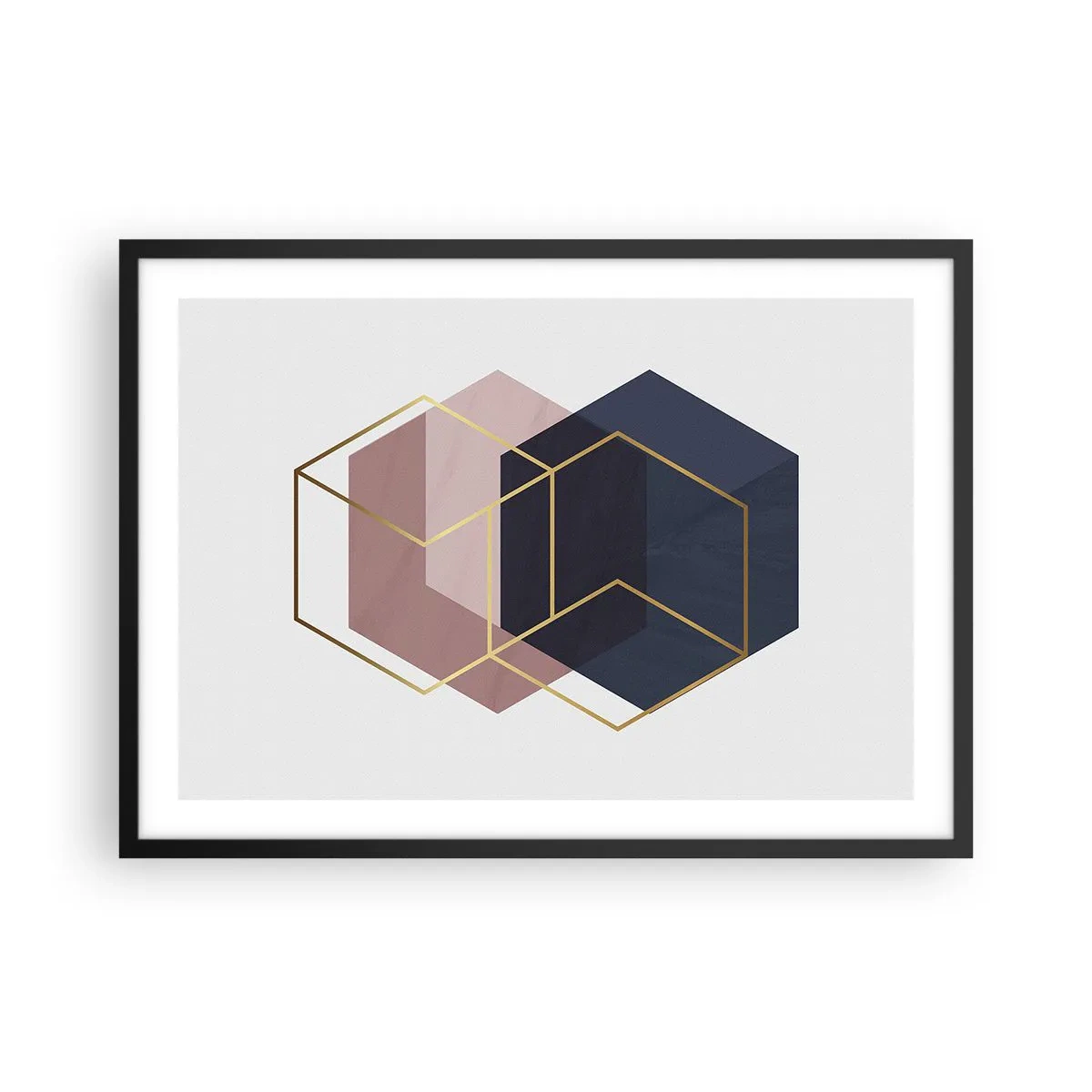 Poster in cornice nera - Forme geometriche in linee dorate su uno sfondo pastello - 70x50cm - La forza della semplicità - Decorazione murale moderna per soggiorno e camera da letto ARTTOR