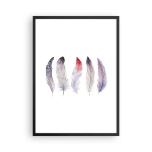 Poster in cornice nera - Piume colorate su sfondo bianco in uno stile delicato - 50x70cm - Delicate come una nebbia multicolore - Decorazione murale moderna per soggiorno e camera da letto ARTTOR