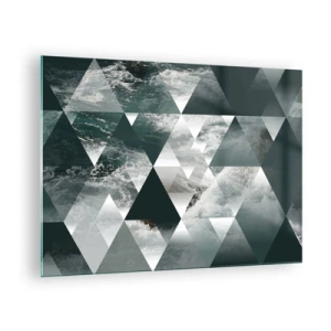 Quadro su vetro - Composizione astratta di triangoli con motivo a onde d'acqua - 70x50cm - Prospettiva di cristallo - Decorazione murale moderna per soggiorno e camera da letto ARTTOR