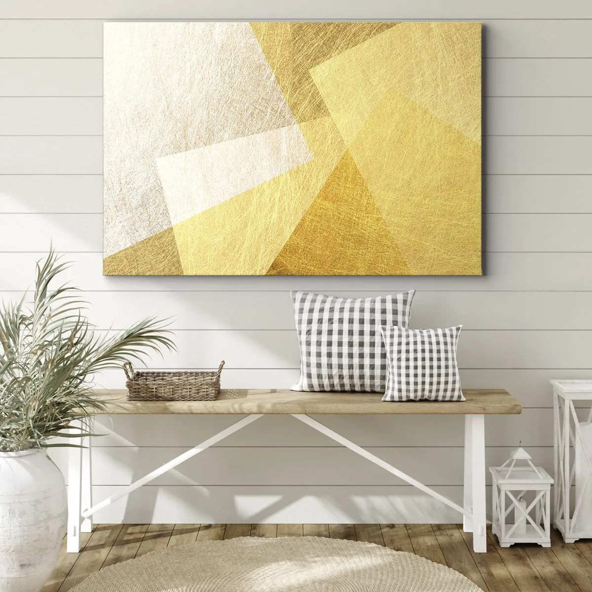 Quadro su tela - Stampe su Tela - Forme geometriche in tonalità oro e chiare - 120x80cm - La pace della geometria - Decorazione murale moderna per soggiorno e camera da letto ARTTOR