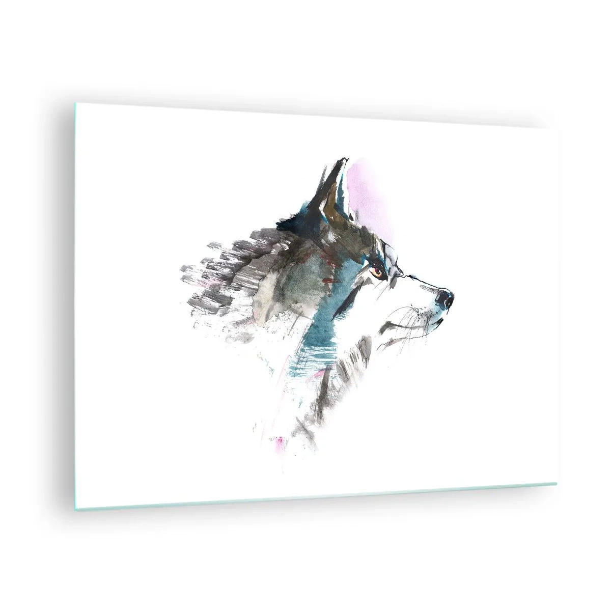 Quadro su vetro - Lupo in stile acquerello artistico su sfondo bianco - 70x50cm - Si parla del lupo - Decorazione murale moderna per soggiorno e camera da letto ARTTOR