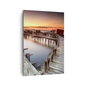 Quadro su tela - Stampe su Tela - Pontili in legno su acque calme al tramonto - 70x100cm - Autentico, non una finzione turistica - Decorazione murale moderna per soggiorno e camera da letto ARTTOR