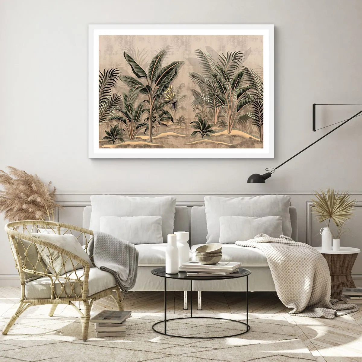 Poster in cornice bianca - Incisione in stile coloniale - 100x70 cm