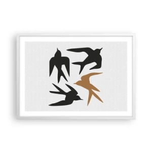 Poster in cornice bianca - Giochi di rondini - 70x50 cm