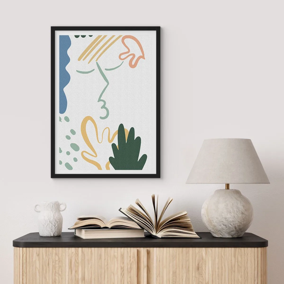 Poster in cornice nera - Ritratto astratto in pastelli - 50x70cm - Il bacio dei fiori - Decorazione murale moderna per soggiorno e camera da letto ARTTOR