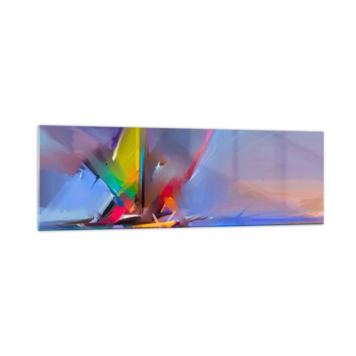 Quadro su vetro - Composizione astratta con colori intensi - 160x50cm - Eliche come un uccello - Decorazione murale moderna per soggiorno e camera da letto ARTTOR
