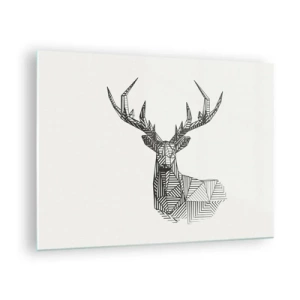 Quadro su vetro - Cervo cubista realizzato con forme geometriche su sfondo bianco - 70x50cm - Cervo in stile cubista - Decorazione murale moderna per soggiorno e camera da letto ARTTOR