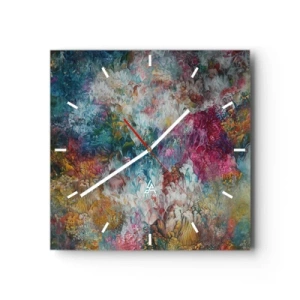 Orologio da parete - Orologio in Vetro - Un'astrazione colorata che ricorda i fiori in fiore - 30x30cm - In piena fioritura - Decorazione murale moderna per soggiorno e camera da letto ARTTOR