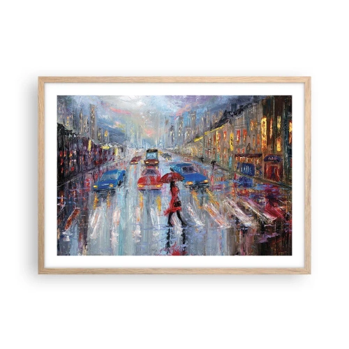 Poster in cornice rovere chiaro - Pomeriggio di pioggia in città - 70x50 cm
