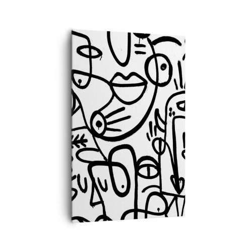 Quadro su tela - Stampe su Tela - Disegni astratti in bianco e nero con motivi facciali - 80x120cm - Volti e miraggi - Decorazione murale moderna per soggiorno e camera da letto ARTTOR