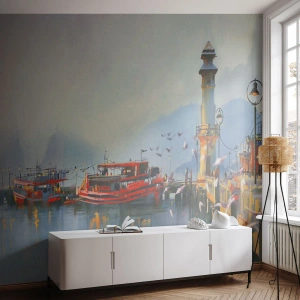 Fotomurali Premium Sand - Alla fine del mondo - Paesaggio, Porto, Faro - 150x105 cm