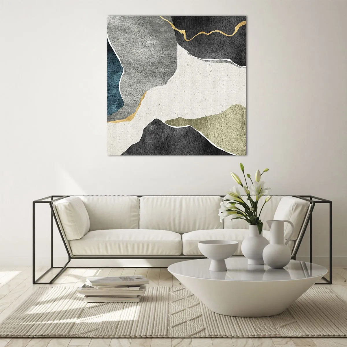 Quadro su vetro - Composizione mosaico con filo d'oro - 70x70 cm