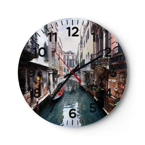 Orologio da parete - Orologio in Vetro - Paesaggio veneziano con gondola e ponte - 30x30 cm