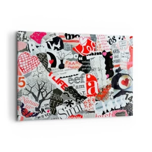 Quadro su tela - Stampe su Tela - Un collage colorato con iscrizioni, cuori e grafiche. - 100x70cm - Collage hipster - Decorazione murale moderna per soggiorno e camera da letto ARTTOR