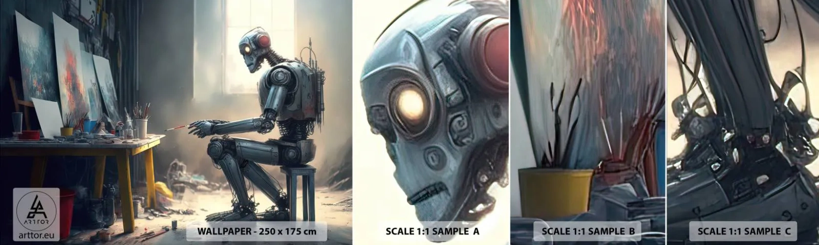 Campione di Fotomurale Adesivo Deluxe Sticker - Atto creativo - Pezzo, Pittura, Robot - 100x30 cm