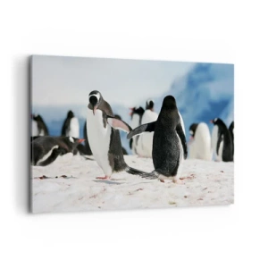 Quadro su tela - Stampe su Tela - Un gruppo di pinguini nella neve in un paesaggio antartico - 120x80cm - Danza sulla neve - Decorazione murale moderna per soggiorno e camera da letto ARTTOR