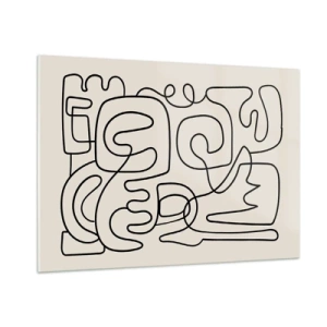 Quadro su vetro - Linee astratte nere formano un motivo complesso sul beige - 100x70cm - Segui il percorso - Decorazione murale moderna per soggiorno e camera da letto ARTTOR