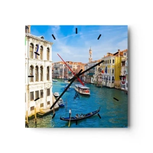 Orologio da parete - Orologio in Vetro - Un canale veneziano con una gondola e edifici colorati - 30x30cm - Una circolazione stradale unica al mondo - Decorazione murale moderna per soggiorno e camera da letto ARTTOR
