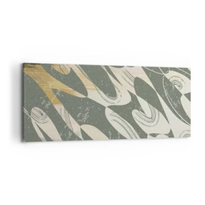 Quadro su tela - Stampe su Tela - Forme dinamiche nei toni del verde e dell'oro - 120x50cm - Astrazione ritmica - Decorazione murale moderna per soggiorno e camera da letto ARTTOR