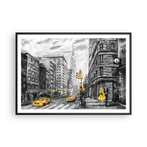 Poster in cornice nera - Strada di New York con accenti gialli - 100x70cm - Racconto di New York - Decorazione murale moderna per soggiorno e camera da letto ARTTOR