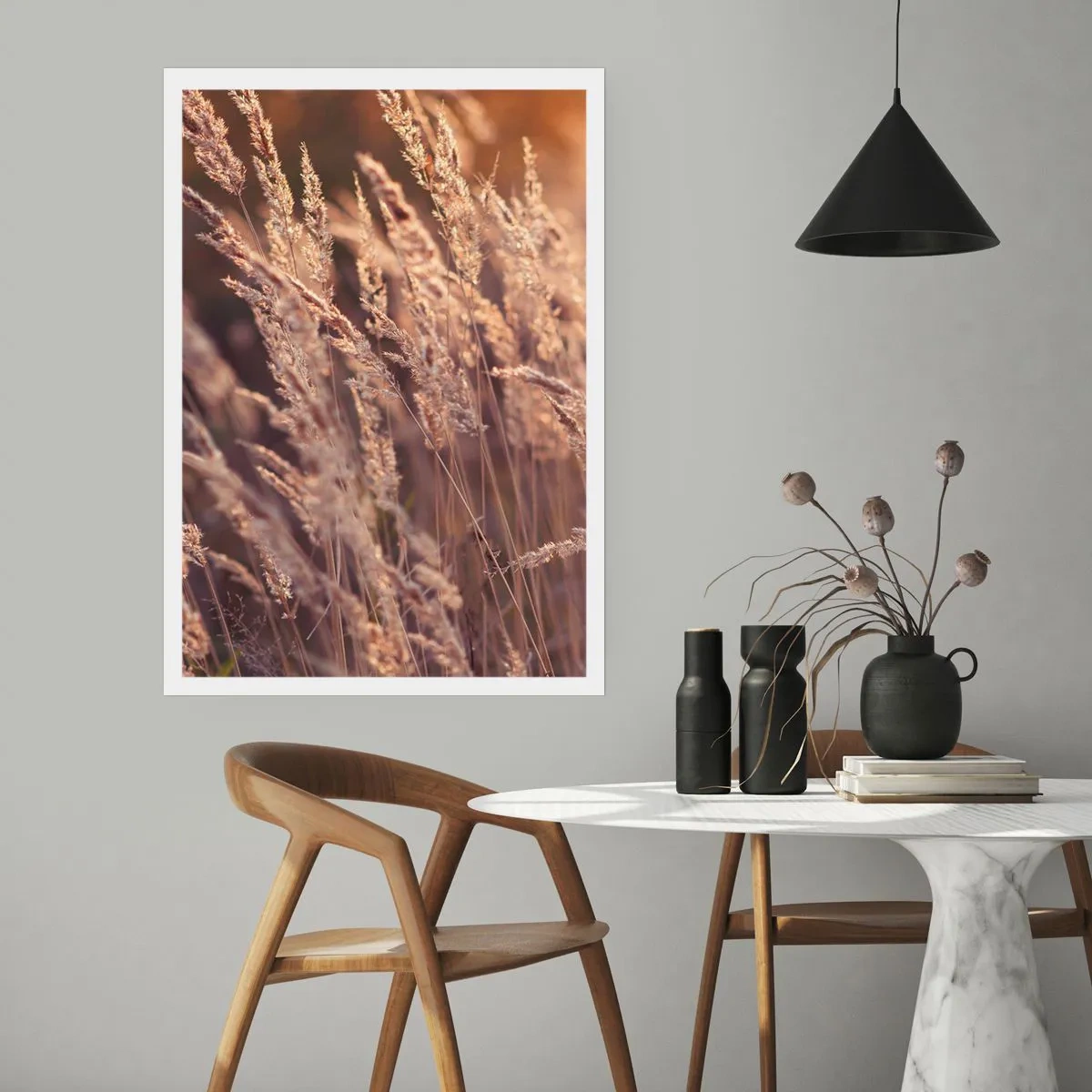 Poster - Spighe dorate d'erba illuminate dai raggi del sole - 50x70cm - Pronti a salutare l'autunno - Decorazione murale moderna per soggiorno e camera da letto ARTTOR