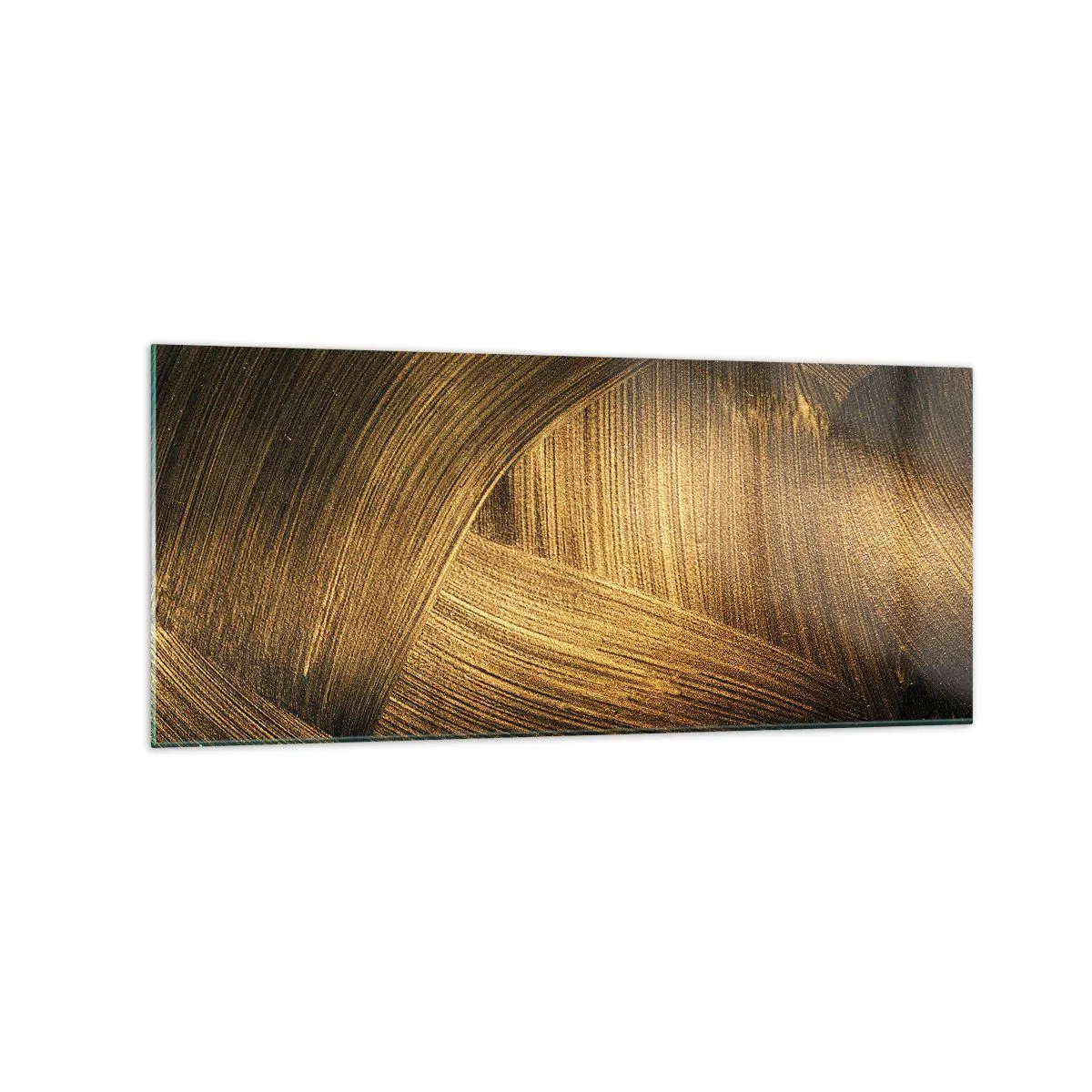 Quadro su vetro - Pennellate astratte dorate - 120x50cm - Nel labirinto d'oro - Decorazione murale moderna per soggiorno e camera da letto ARTTOR