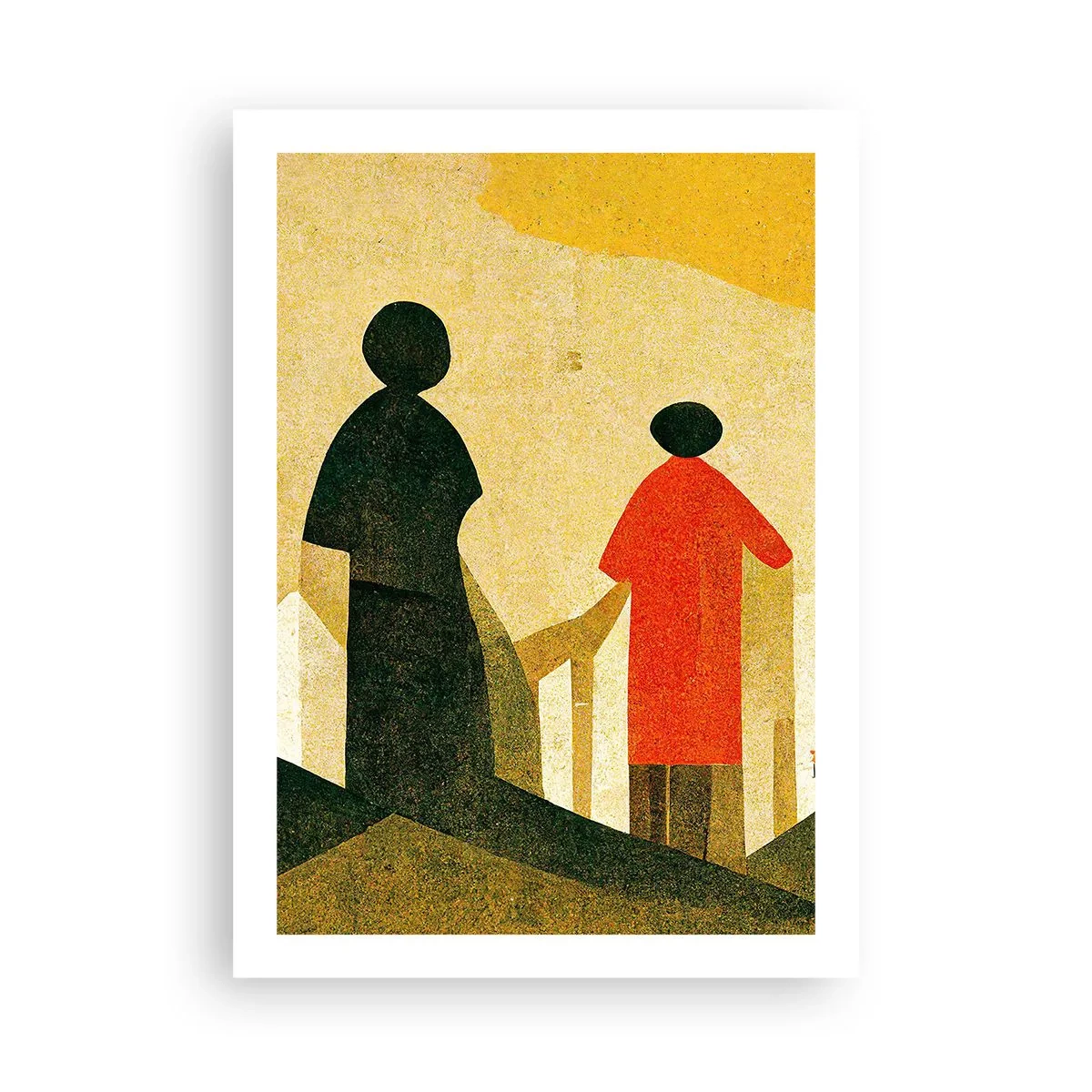 Poster - Silhouette geometriche di figure sullo sfondo di un paesaggio astratto - 50x70cm - La strada è ancora lunga - Decorazione murale moderna per soggiorno e camera da letto ARTTOR