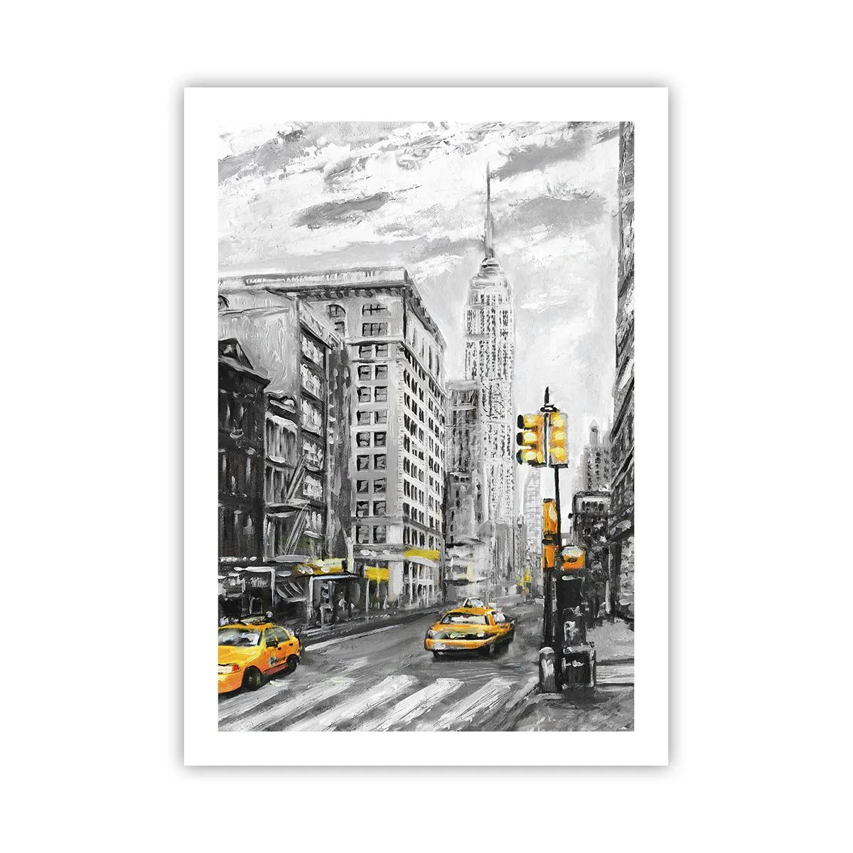 Poster - Una strada di New York con taxi gialli sullo sfondo - 50x70cm - Racconto di New York - Decorazione murale moderna per soggiorno e camera da letto ARTTOR